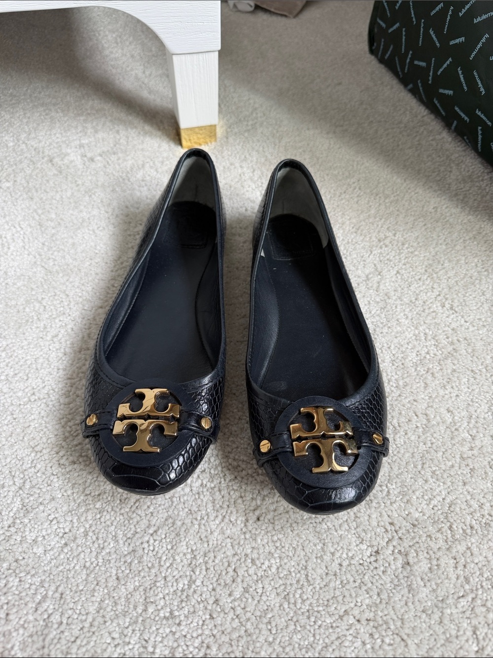 Tory Burch m Leather Logo Ballet Flats with Gold Emblem